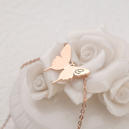 Personalized Engraved Initial Letter Butterfly Necklace