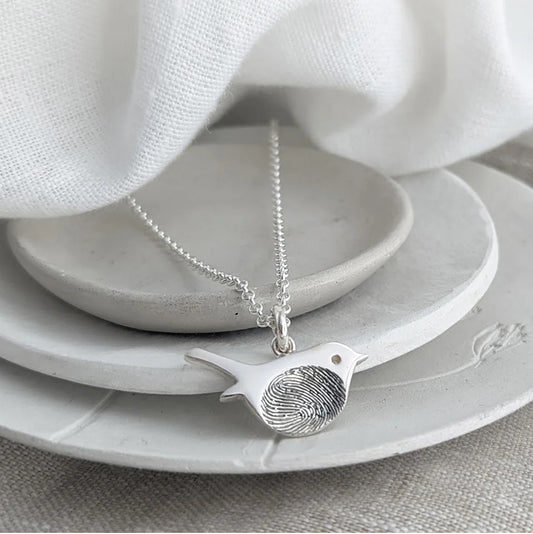 Personalized Fingerprint Robin Necklace – Custom Memorial Jewelry Gift