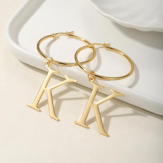 Personalized Initial 18k Gold Hoop Earring