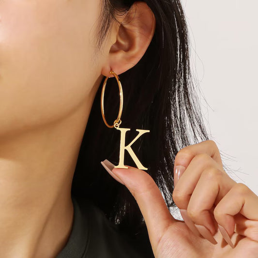 Personalized Initial 18k Gold Hoop Earring