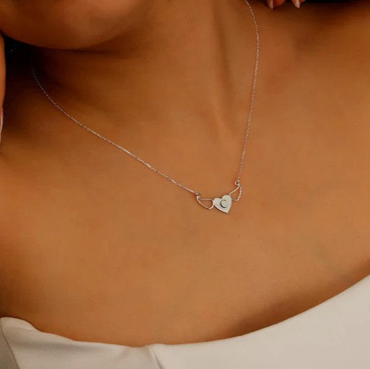 Personalized Initial Heart Necklace with Angel Wings