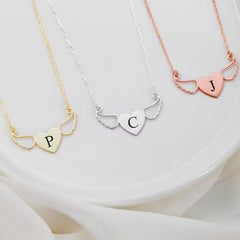 Personalized Initial Heart Necklace with Angel Wings