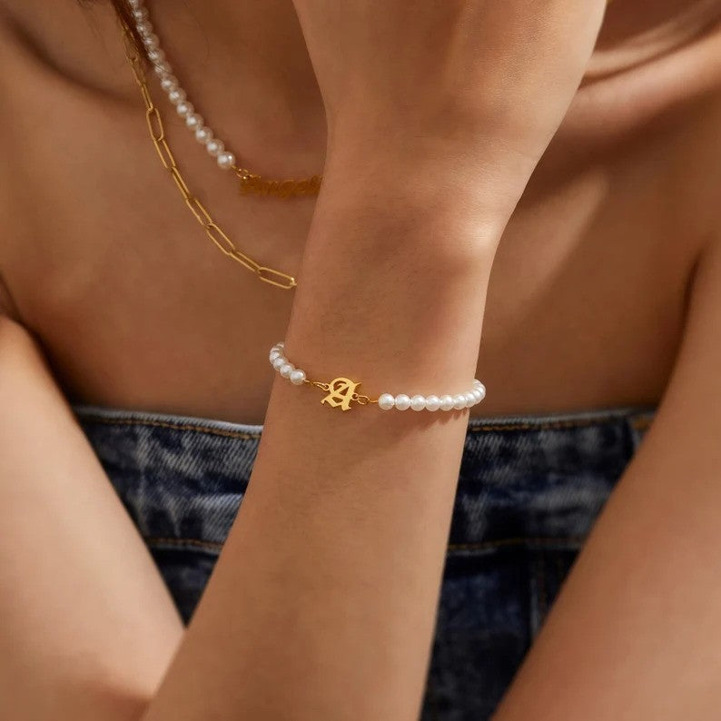 Personalized Initial Pearl Bracelet