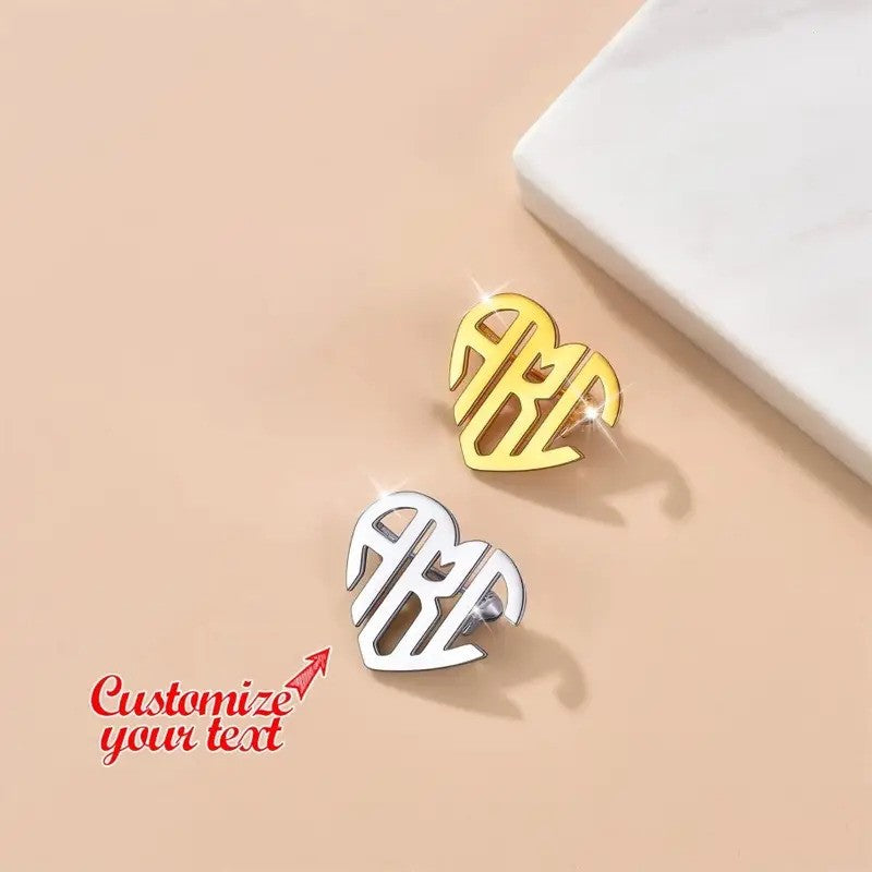 Personalized Monogram Letter Heart Brooch