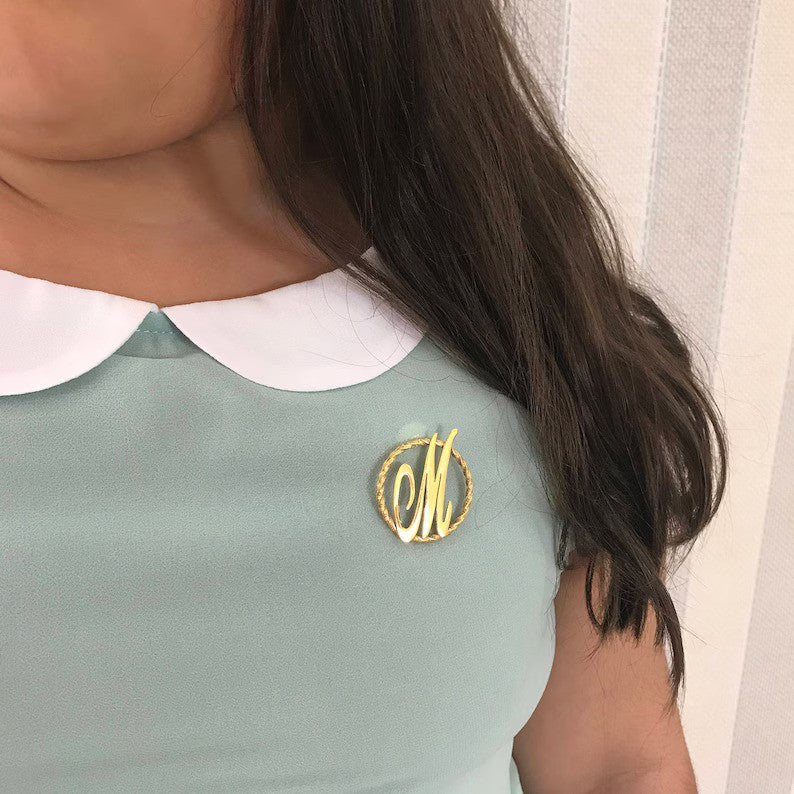 Personalized Monogram Pin Sterling Silver Brooch