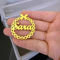 Personalized Name Butterfly Wreath Brooch for Women