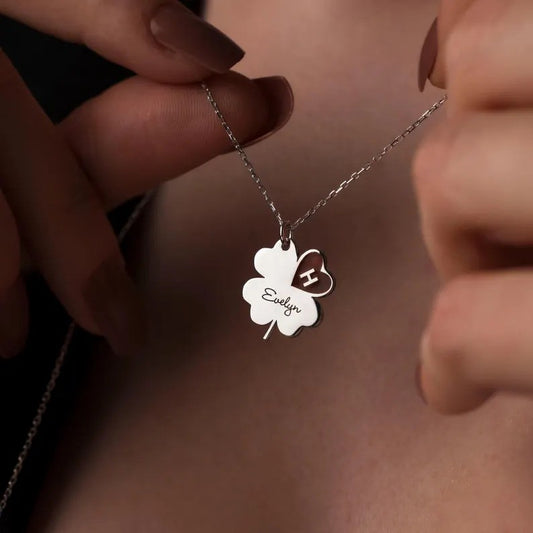 Custom Name Engraved Four Leaf Clover Necklace