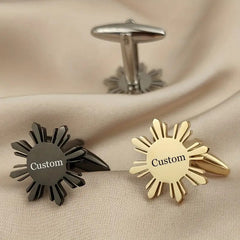 Personalized Name Engraved Sunflower Cufflink-Brooch Set