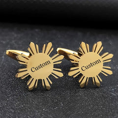 Personalized Name Engraved Sunflower Cufflink-Brooch Set