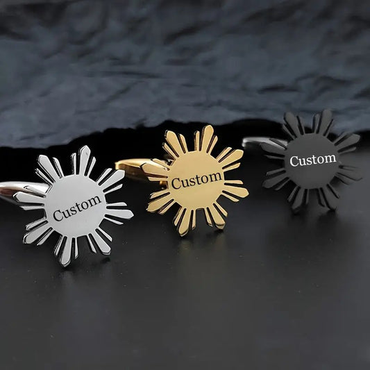 Personalized Name Engraved Sunflower Cufflink-Brooch Set