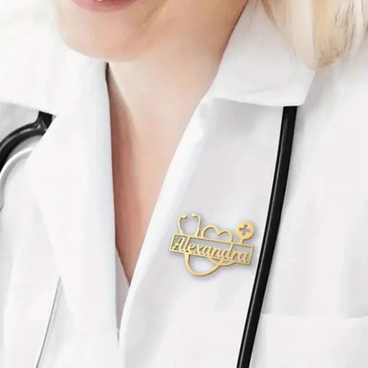 Personalized Stethoscope Logo Name Brooch