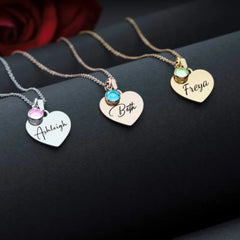 Personalized Engraved Heart Birthstone Necklace