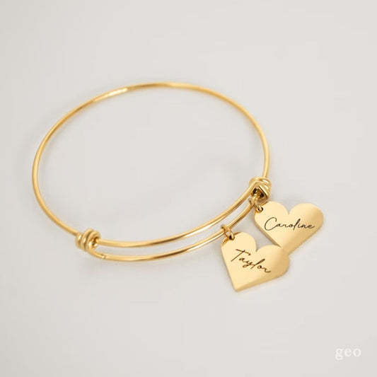 Personalized Name Custom Heart Charm Adjustable Bracelet