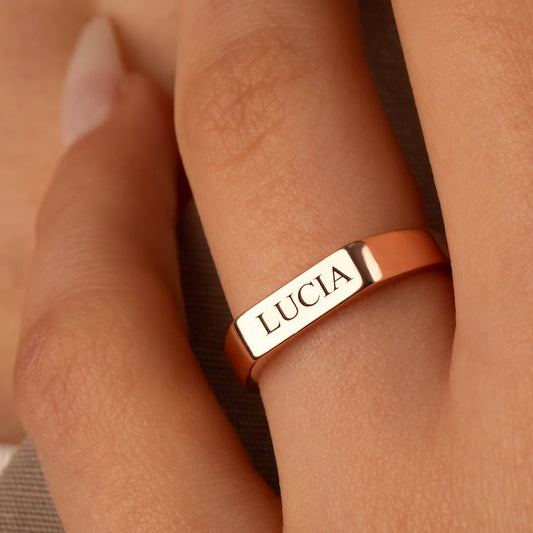 Personalized Name Engraved Signet Ring For Men And Women