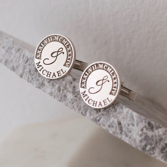 Round Initial and Name Dress Shirt Cufflinks