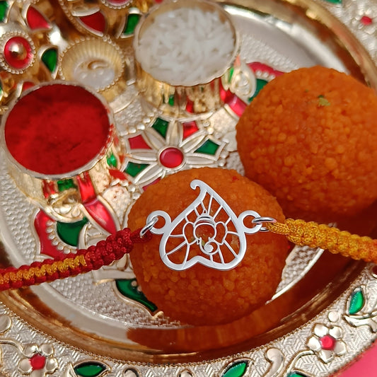 Shree Ganesha With Leaf Silver Rakhi