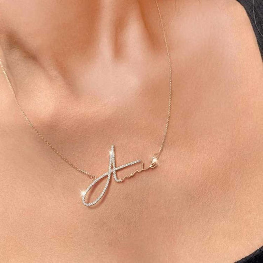 Signature Style Diamond Name Necklace For Cute Wife