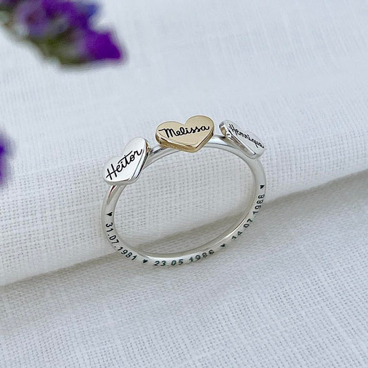 Customized beautiful Heart Name  Ring for mothers of 3 children