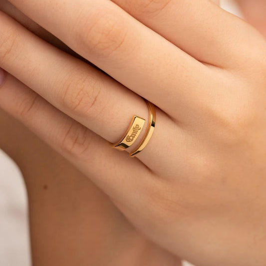 Jeluxa Personalized Stacking Name Ring – Custom Engraved Double Band in Gold