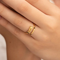 Jeluxa Personalized Stacking Name Ring – Custom Engraved Double Band in Gold