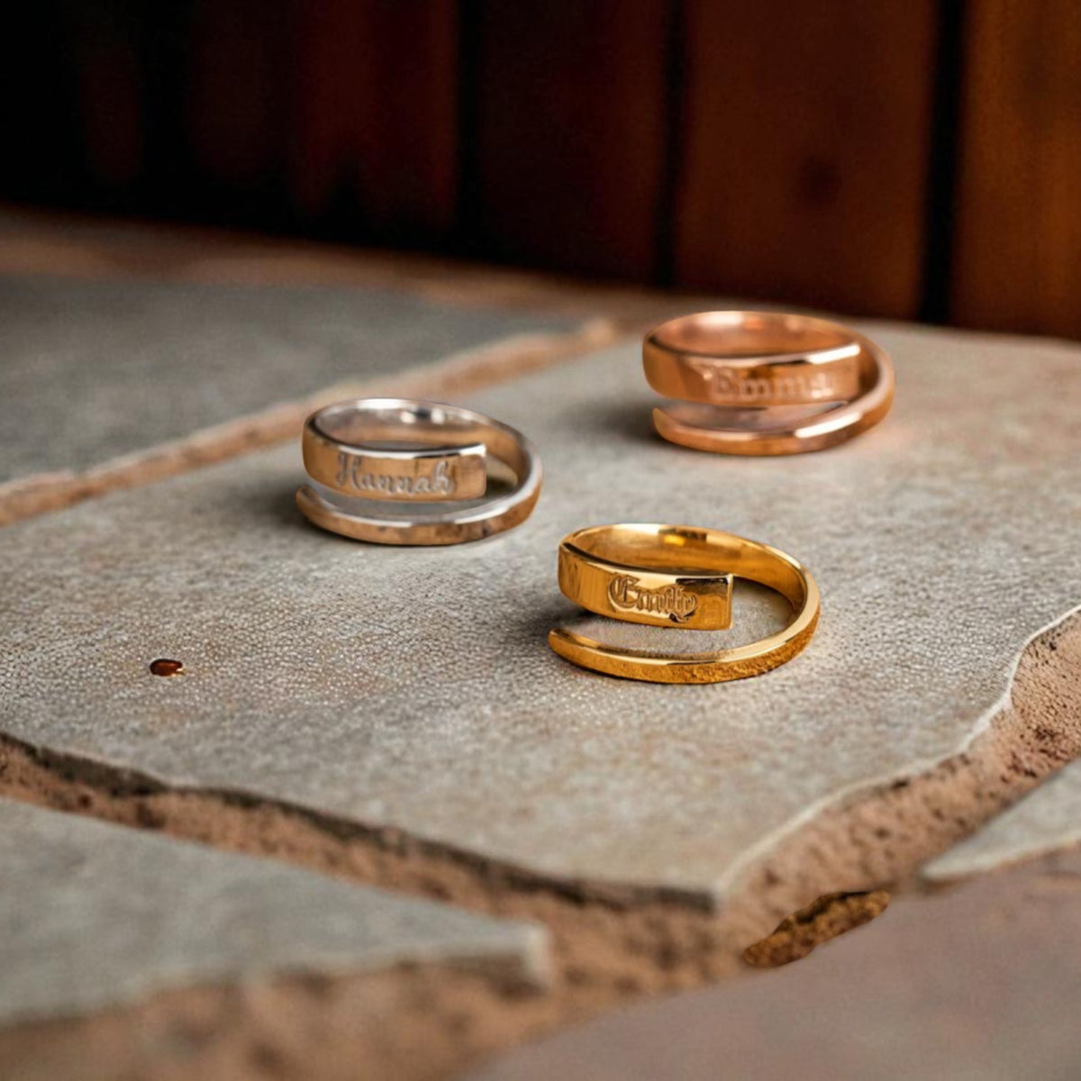Jeluxa Personalized Stacking Name Ring – Custom Engraved Double Band in Gold