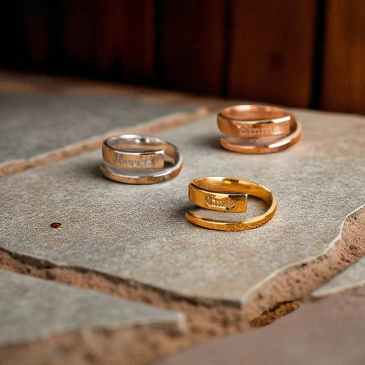 Jeluxa Personalized Stacking Name Ring – Custom Engraved Double Band in Gold