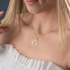 Jeluxa Custom Sunburst Name Necklace – Personalized Sunshine Pendant in Gold