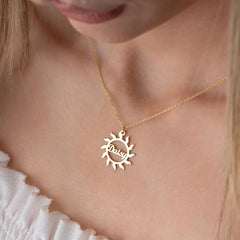 Jeluxa Custom Sunburst Name Necklace – Personalized Sunshine Pendant in Gold