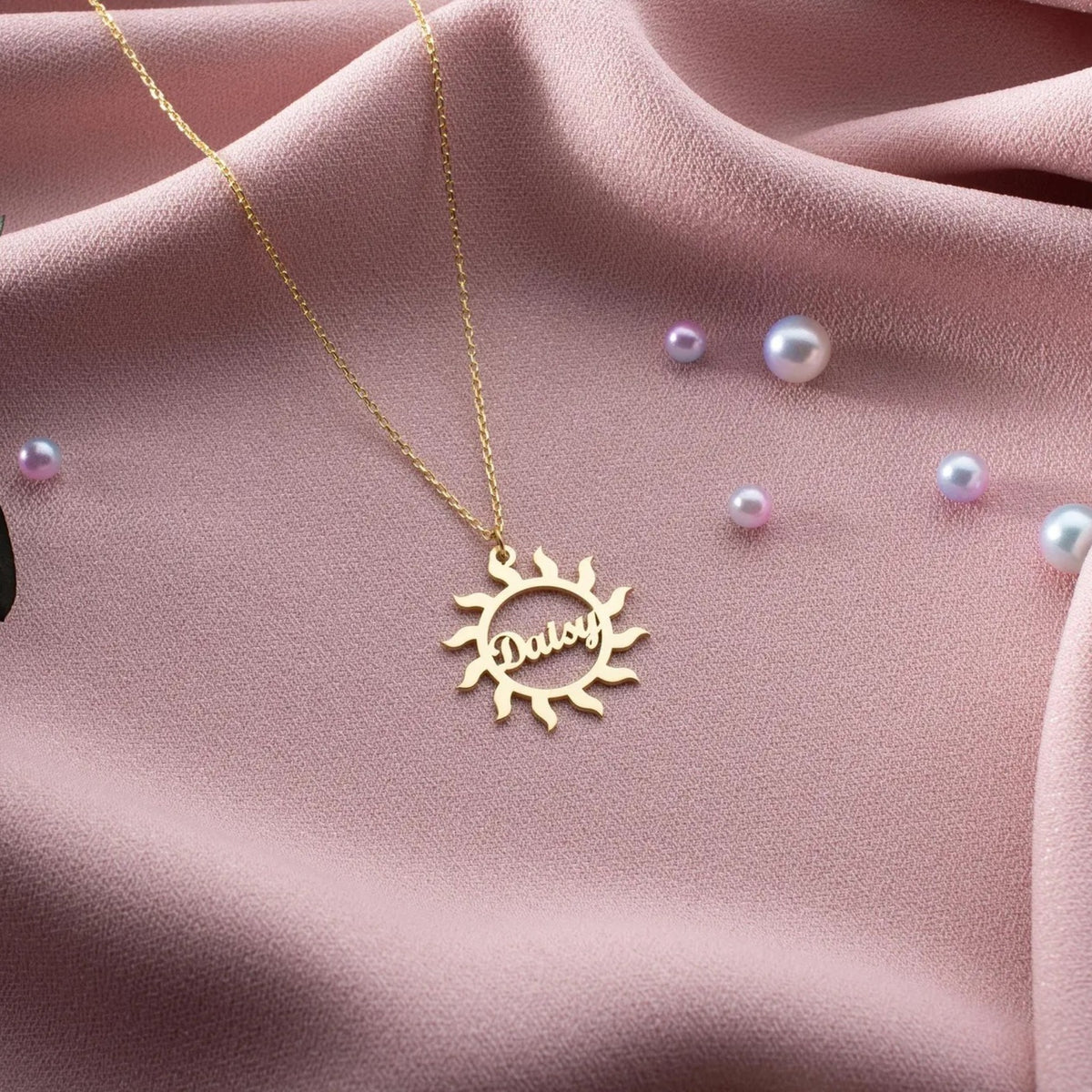 Jeluxa Custom Sunburst Name Necklace – Personalized Sunshine Pendant in Gold