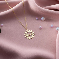 Jeluxa Custom Sunburst Name Necklace – Personalized Sunshine Pendant in Gold