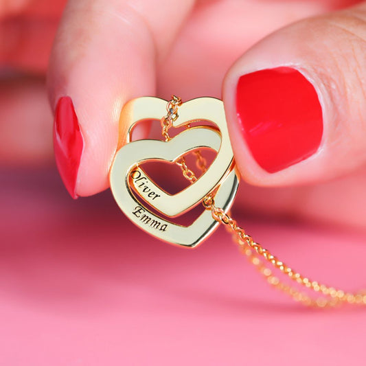 Personalized Two Heart Engraved Name Necklace