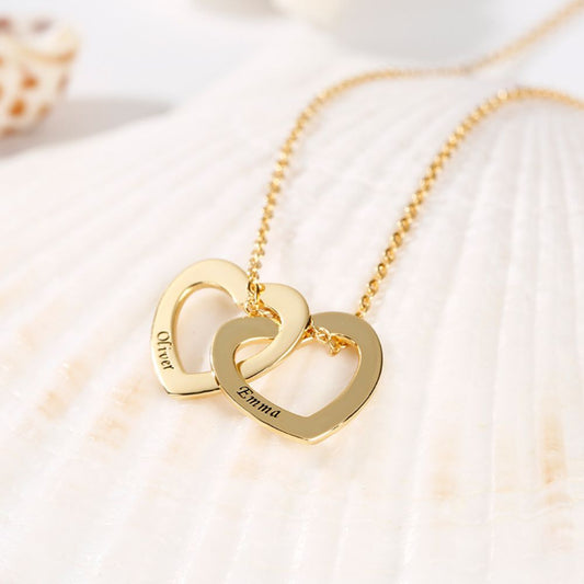 Personalized Two Heart Engraved Name Necklace