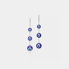 Three Glass Bead Evil Eye Drop Earrings