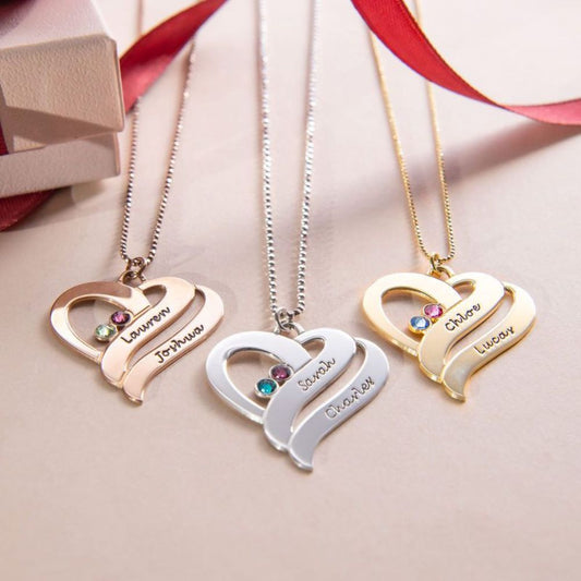 Customized Two Hearts Forever One Necklace With Birthstone