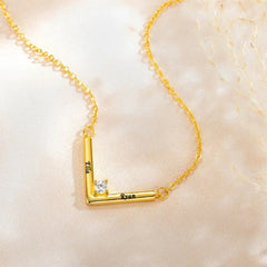 Couple Name V-Shaped Bar Necklace with Diamond