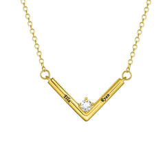 Couple Name V-Shaped Bar Necklace with Diamond