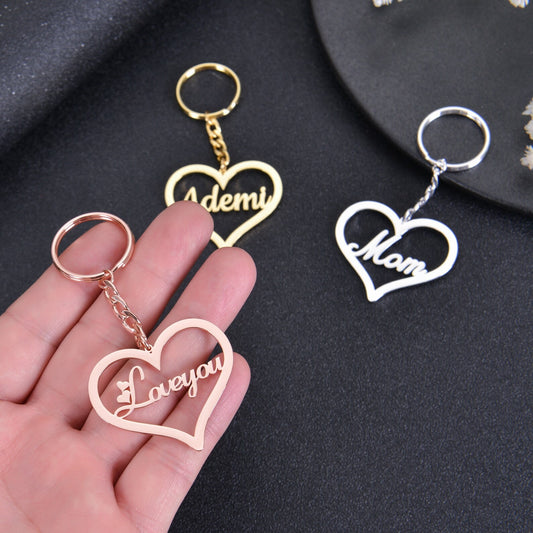 Personalized Heart Name Keychain Heart Key rings with Name
