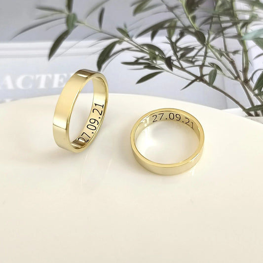 Personalized Custom Text Engraved Couple Ring Set For Love Birds