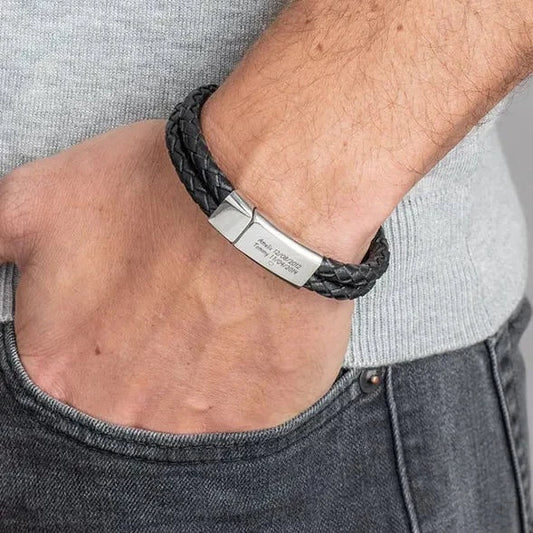 custom  Engraved Leather bracelets for men