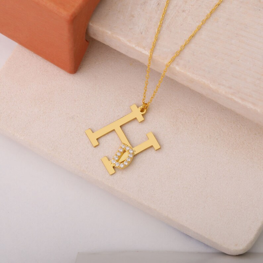 Customized Couple Letter Necklace with CZ Zirconia Stone/Family Initial Necklace