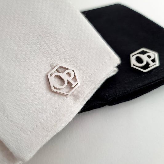 Hexagon Initials Cufflinks, Groom Wedding Cufflink, Personalized Cufflink