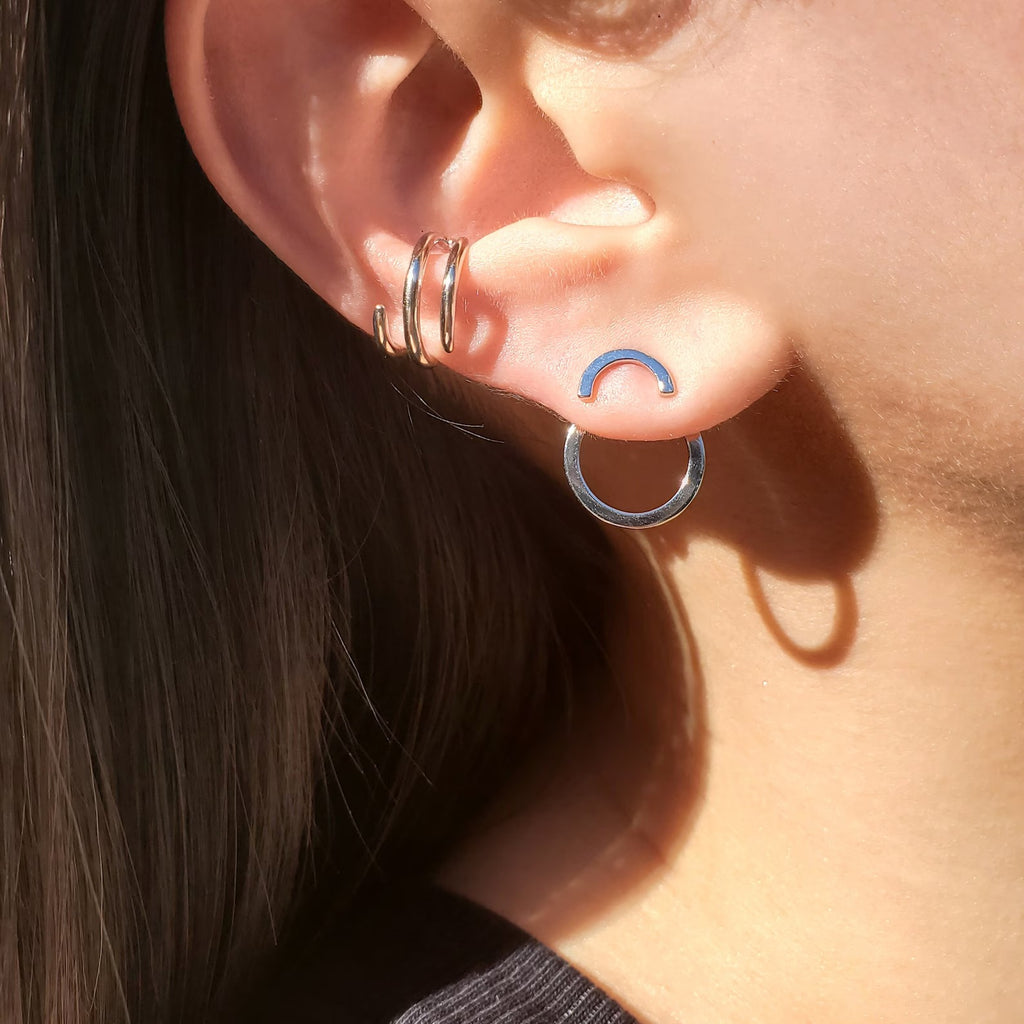 Minimalist Ear Jacket Earrings – 925 Silver Geometric Studs