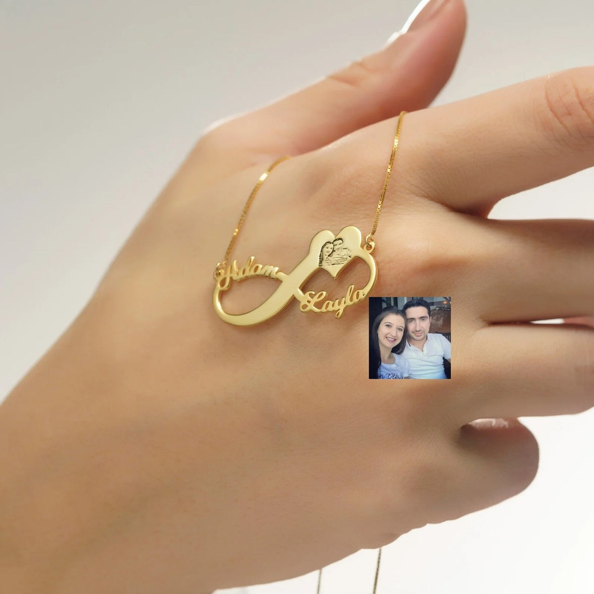 Custom Infinity Name Necklace with Engraved Photo