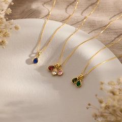 Elegant Teardrop Family  Birthstone Necklace