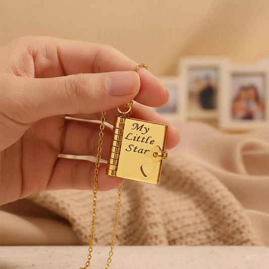 Personalized Mini Book Locket Necklace with Engraved Message