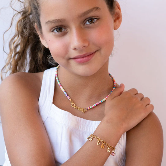 Personalised Letter Charm Bracelet for Girls in Gold Plating