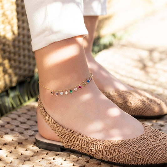 18K Gold Plated Multi Color Stone Anklet For Cute Girls