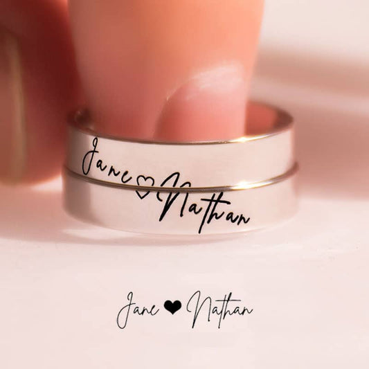 Personalized Couple Two Name Rings In Sterling Silver