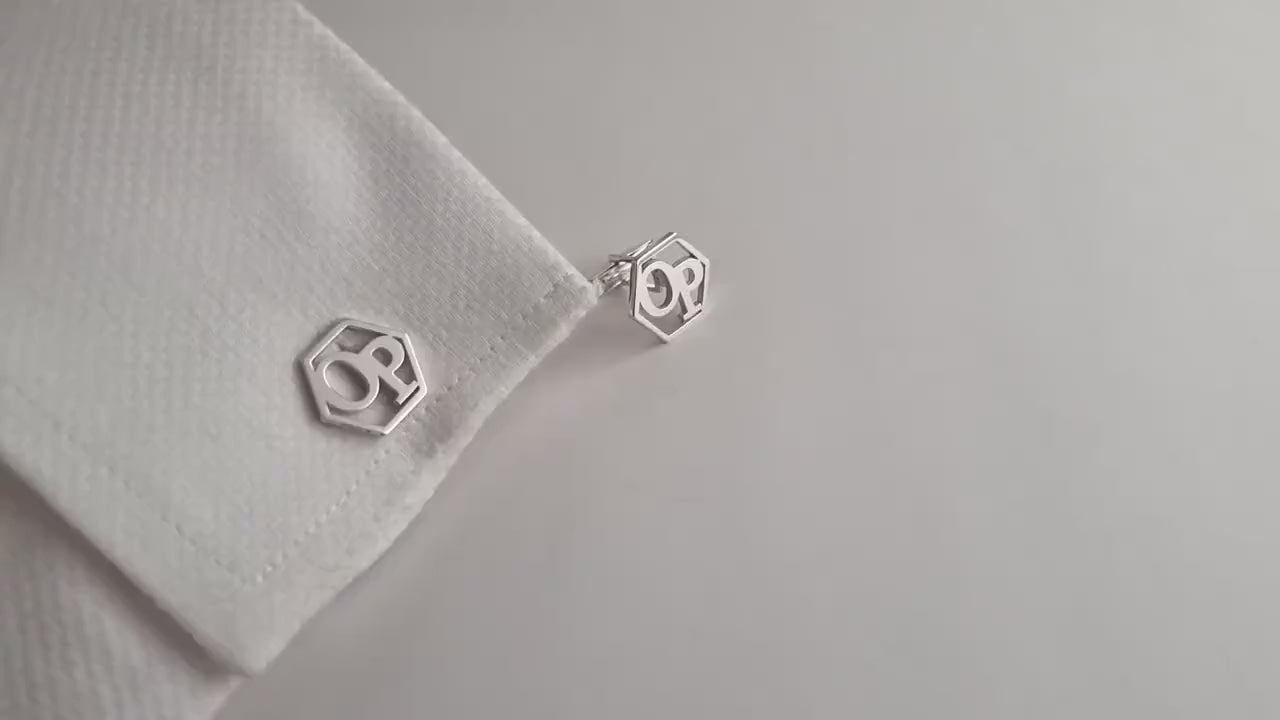 Hexagon Initials Cufflinks, Groom Wedding Cufflink, Personalized Cufflink