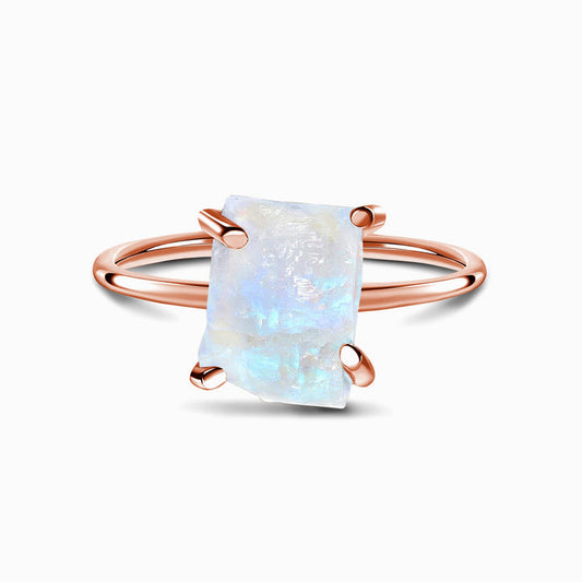 Pure Sterling Silver Raw Crystal Handmade Ring - Petite Moonstone